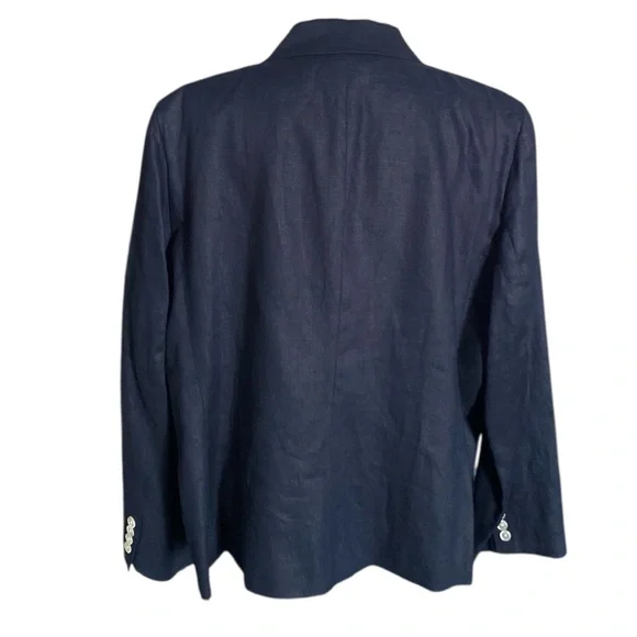 Ralph Lauren Vintage 90s 100% Linen Minimalist Preppy Navy Blazer Women 22W - Picture 4 of 6